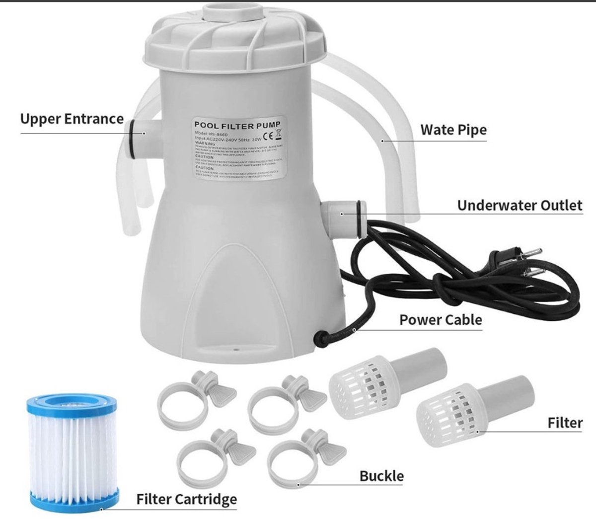 WK 530GAL Zwembad Filterpomp – Voor Buitenzwembaden tot 10.000L | Krachtige Watercirculatie & Zuivering | Compact & Efficiënt | Max. 45°C